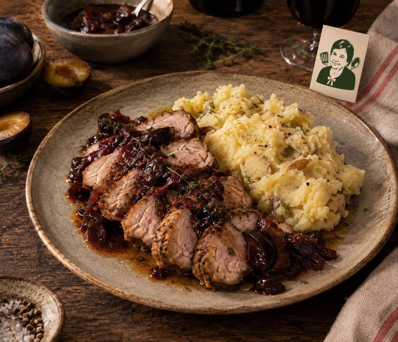 Read more about the article Mușchiuleț de porc cu sos de prune și piure “rustic”