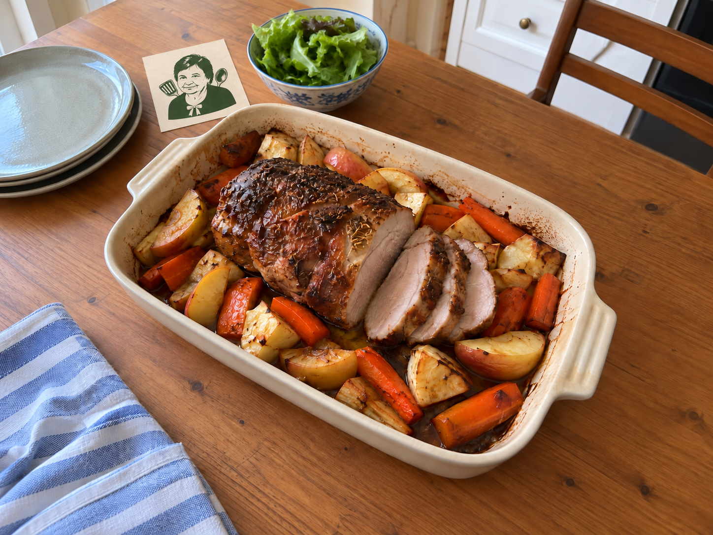 Read more about the article Friptură de pulpă de porc cu mere, morcovi și țelină